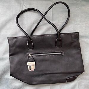 Victoria’s Secret Black Leather Tote Bag with Pink Interior